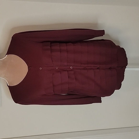 Ann Taylor Button Down Cardigan, Maroon / Wine w/ Multi-Layer Front. EUC. Size L - Picture 1 of 10